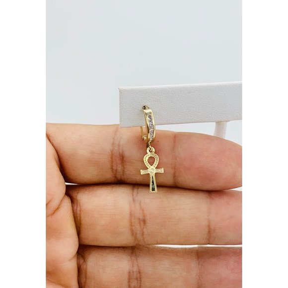 10K Solid Gold Casting Cross Dangle Huggie Hoops | Banter ❤️ 10k solid gold girl women huggies hoops dangling cross